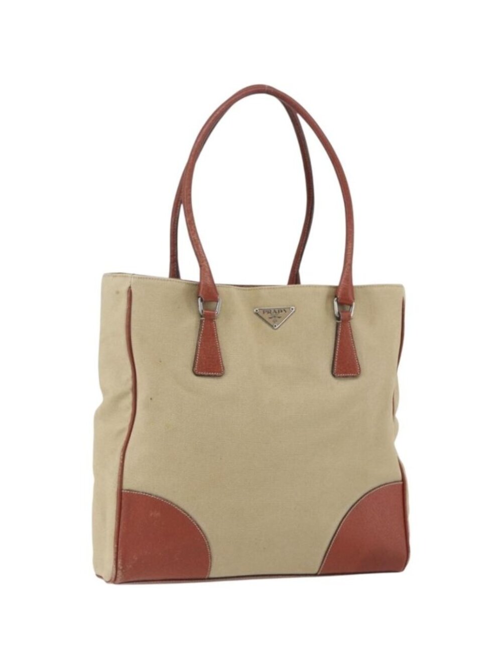 PRADA Tote Bag Canvas Beige Silver